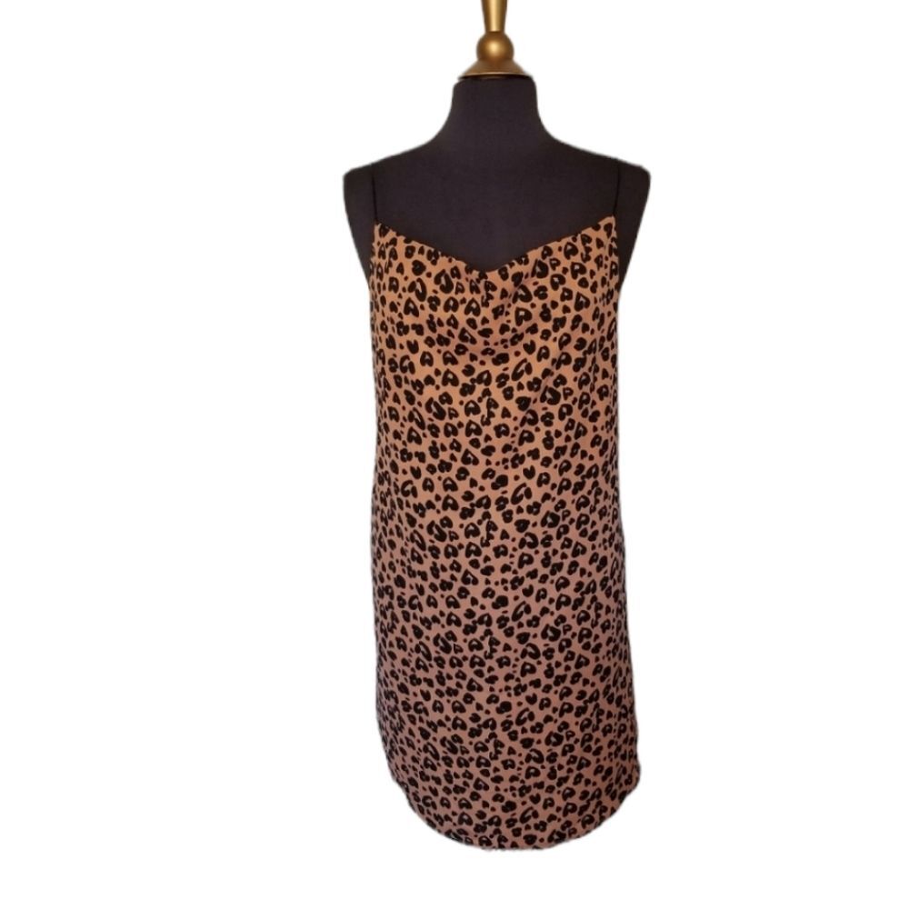 Crescent Slip Dress Women's Medium Brown Black Animal Print